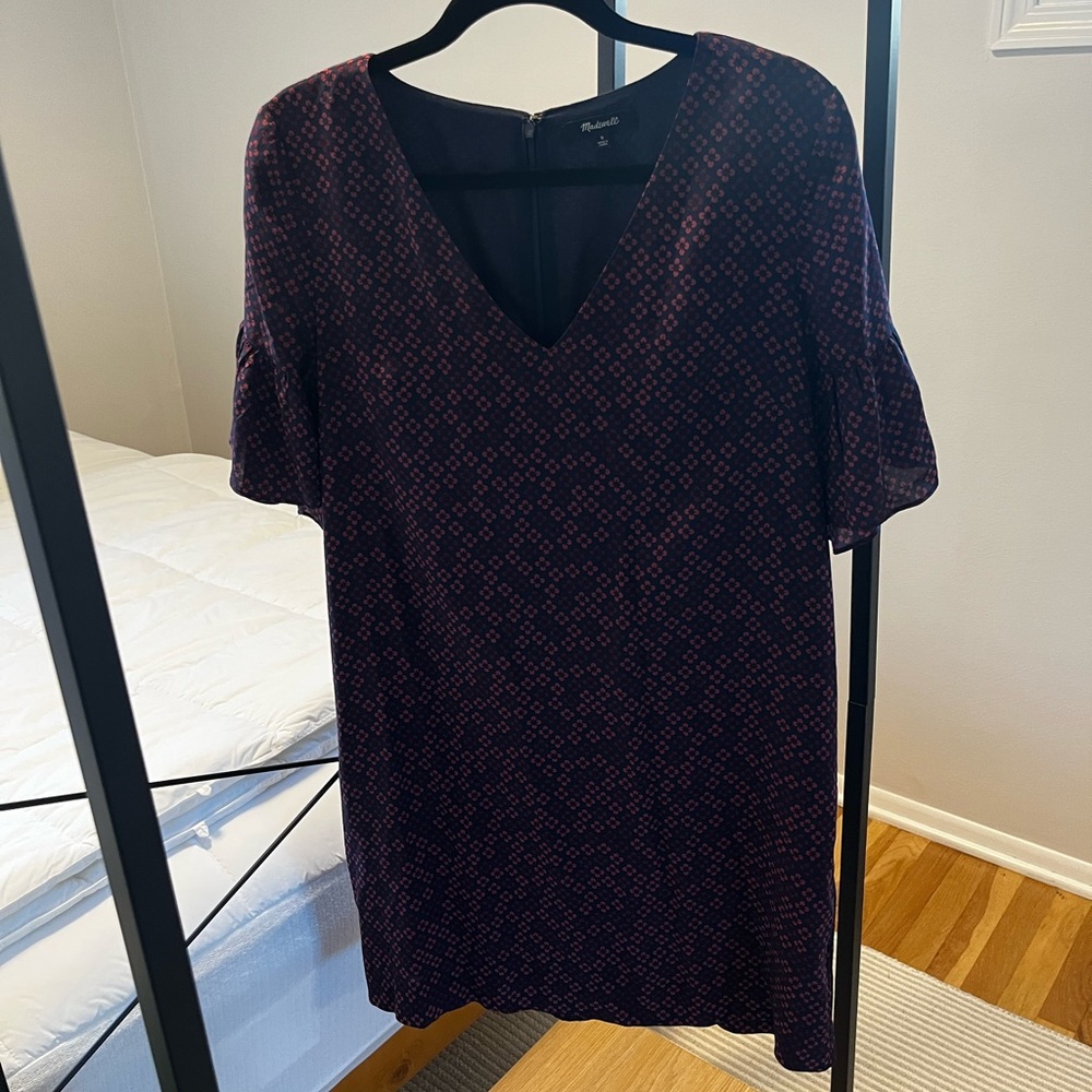 Madewell Purple Floral Flutter Bell Sleeve Silk Mini Dress - Picture 2 of 4